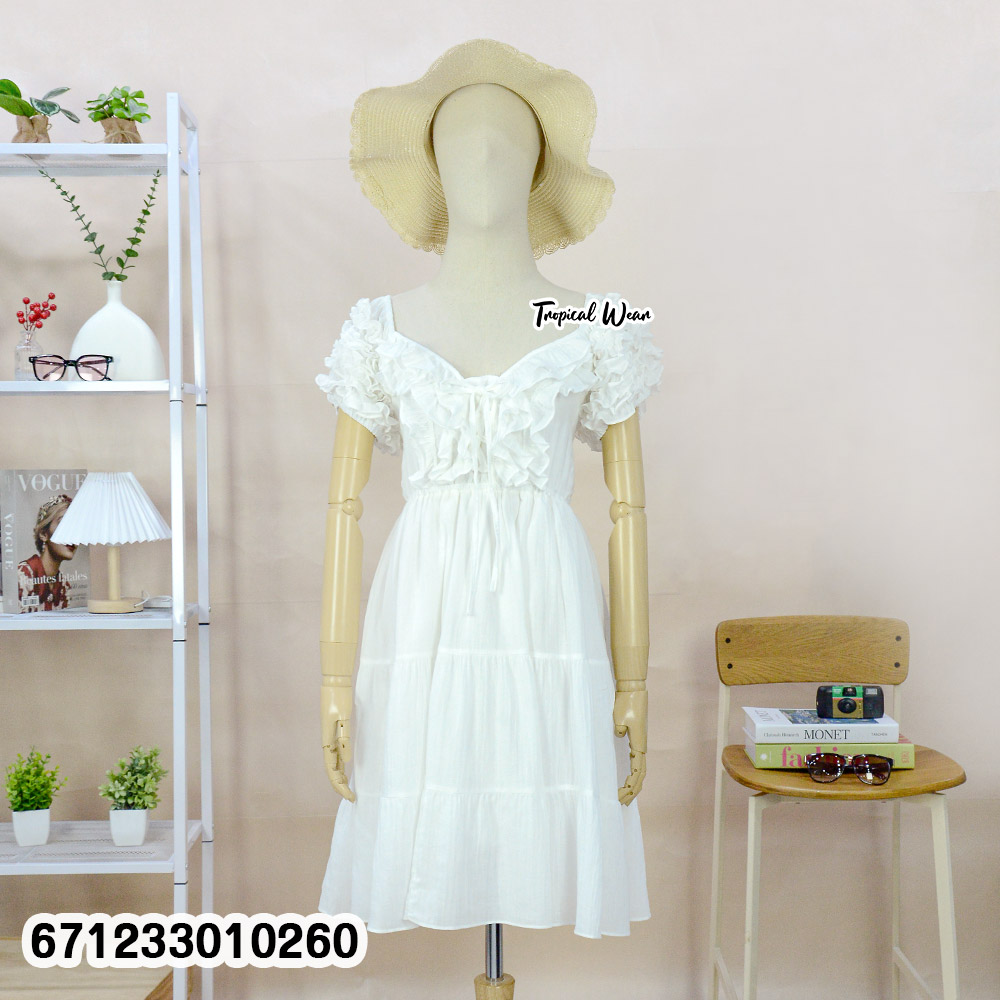 women’s cotton puff sleeve summer dress, free-size, lightweight cotton, tiered silhouette, stretch-back fit