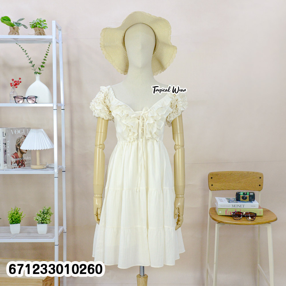 women’s cotton puff sleeve summer dress, free-size, lightweight cotton, tiered silhouette, stretch-back fit