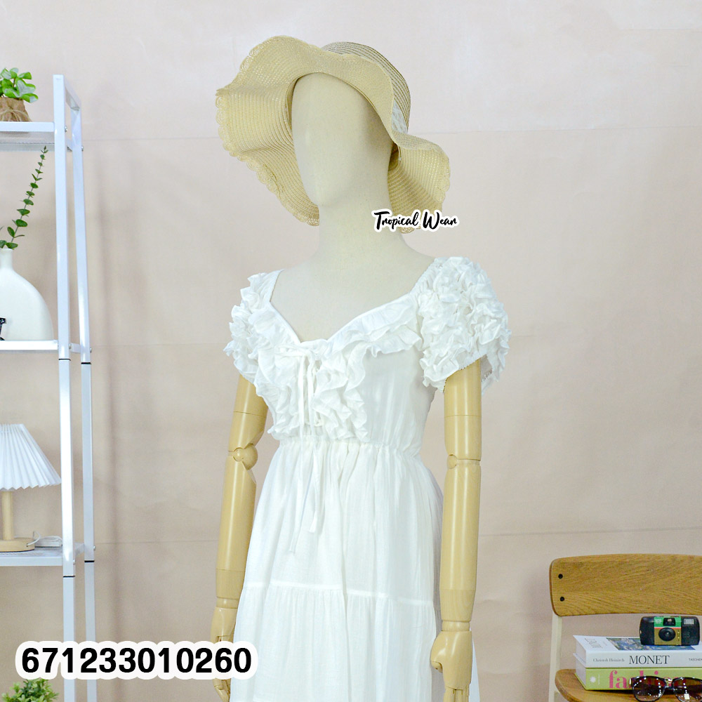 women’s cotton puff sleeve summer dress, free-size, lightweight cotton, tiered silhouette, stretch-back fit