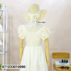 women’s cotton puff sleeve summer dress, free-size, lightweight cotton, tiered silhouette, stretch-back fit