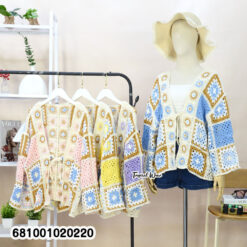 colorful cotton patchwork cardigan free size with open knit design