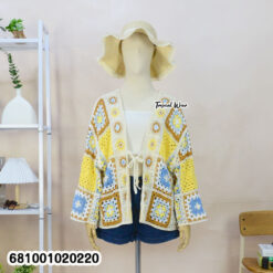 colorful cotton patchwork cardigan free size with open knit design