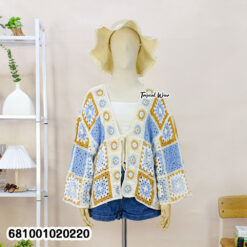 colorful cotton patchwork cardigan free size with open knit design