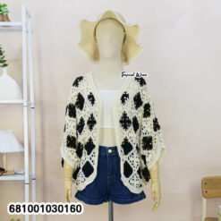 free size lightweight open knit cardigan with geometric pattern for everyday wear