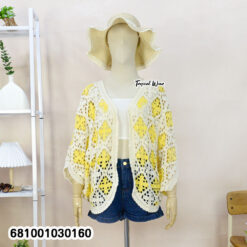 free size lightweight open knit cardigan with geometric pattern for everyday wear