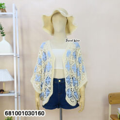 free size lightweight open knit cardigan with geometric pattern for everyday wear