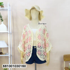 free size lightweight open knit cardigan with geometric pattern for everyday wear