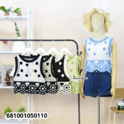 Free-size mesh floral tank top in airy lightweight fabric, sleeveless fit, and casual summer style.