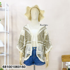 free size lightweight kimono cardigan with soft crochet-style fabric for layering in cool or warm weather