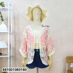 free size lightweight kimono cardigan with soft crochet-style fabric for layering in cool or warm weather