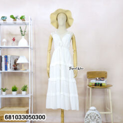 Free-size cotton tiered summer dress with adjustable straps and layered skirt for comfortable everyday wear.