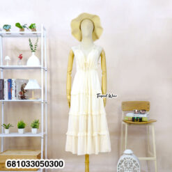 Free-size cotton tiered summer dress with adjustable straps and layered skirt for comfortable everyday wear.