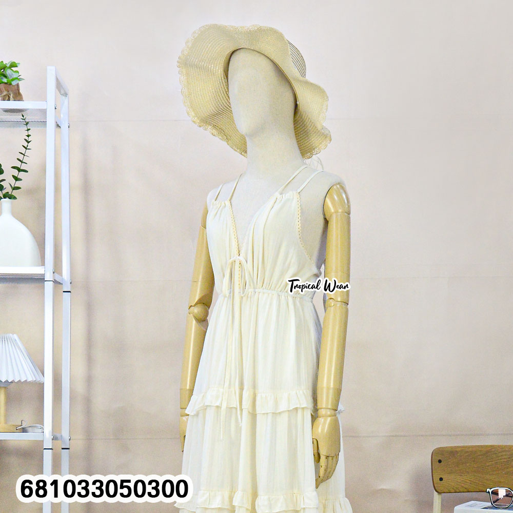 Free-size cotton tiered summer dress with adjustable straps and layered skirt for comfortable everyday wear.