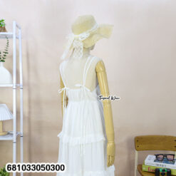 Free-size cotton tiered summer dress with adjustable straps and layered skirt for comfortable everyday wear.
