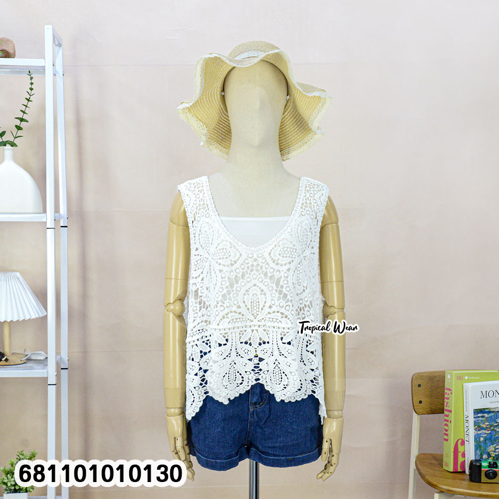 Free size cotton lace top for women, lightweight sleeveless design, soft comfortable casual summer wear