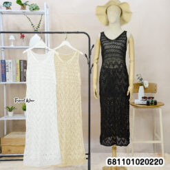 Casual cotton knit summer dress in free size with airy knit texture