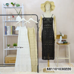 Crochet Strappy Summer Beach Dress - เดรสคลุมชายหาดถักโครเชต์สายเดี่ยว - 681101030220