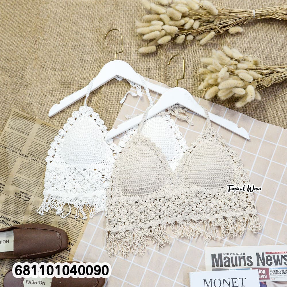 women cotton crochet bralette top with summer halter fit