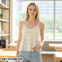 women cotton crochet peplum summer top with lace hem