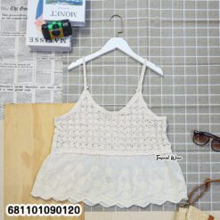 women cotton crochet peplum summer top with lace hem