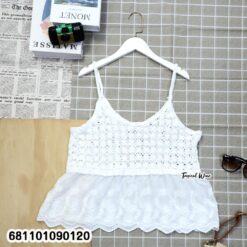 women cotton crochet peplum summer top with lace hem