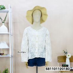 women casual cotton button blouse with embroidered long sleeves
