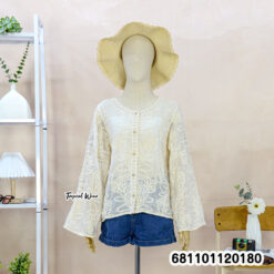women casual cotton button blouse with embroidered long sleeves