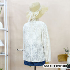 women casual cotton button blouse with embroidered long sleeves