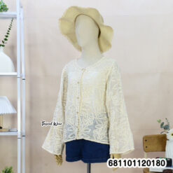 women casual cotton button blouse with embroidered long sleeves