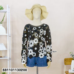 Free-size crochet-look long sleeve floral blouse, lightweight fabric
