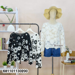 Soft Floral Yarn Knit Sweater - เสื้อไหมพรมถักนุ่มลายดอกไม้ - 681101130200