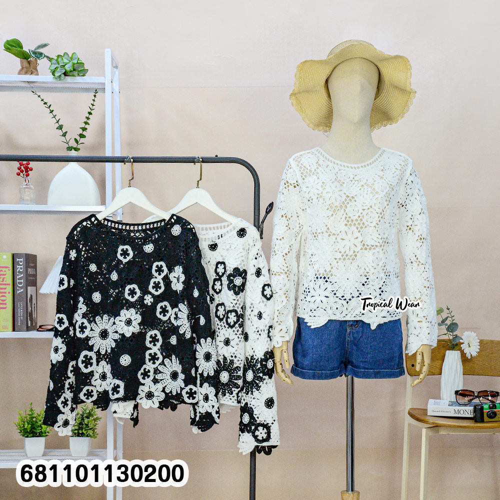 Soft Floral Yarn Knit Sweater - เสื้อไหมพรมถักนุ่มลายดอกไม้ - 681101130200