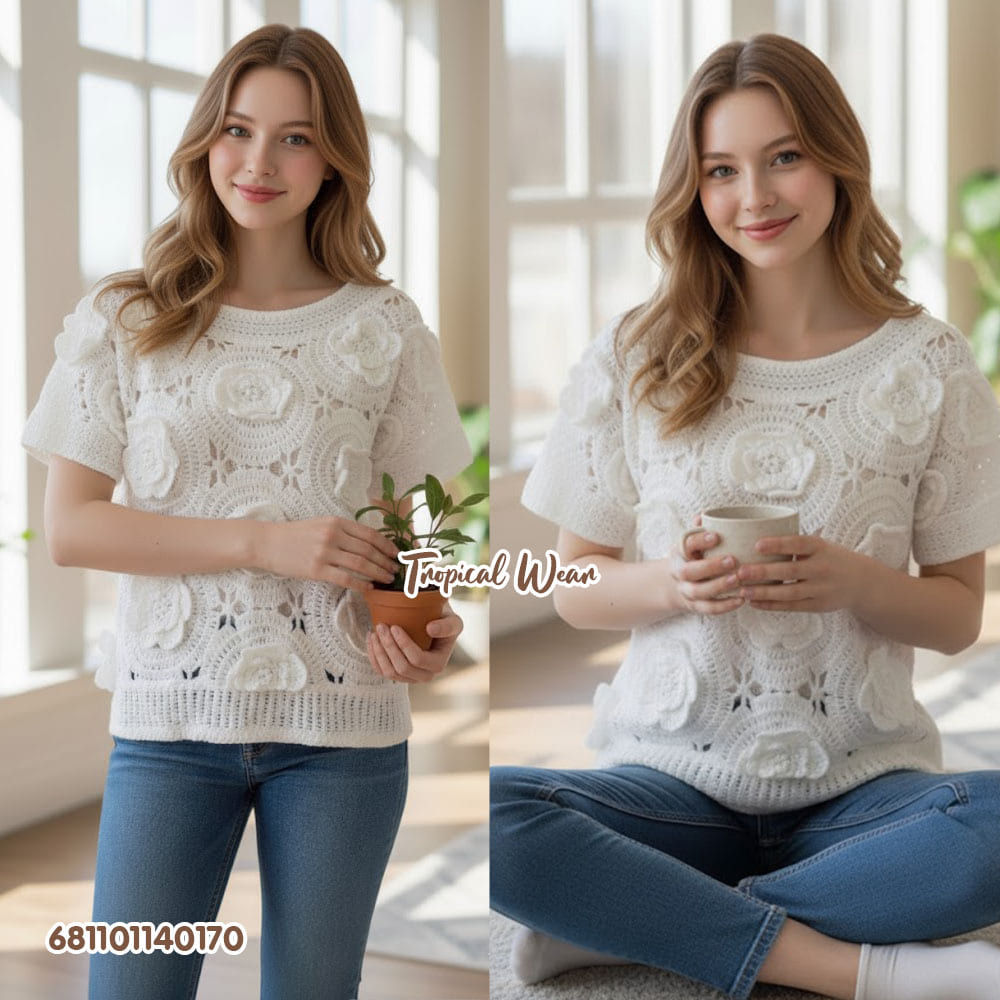Elegant Rose Crochet Knit – เสื้อโครเชต์ลายดอกกุหลาบ-681101140170