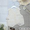 free-size cotton lace-knit vest top with embroidered square-pattern design and wooden buttons