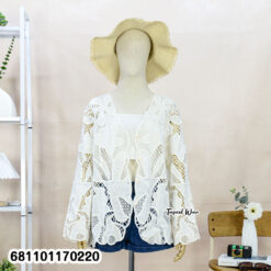 Everyday lace long sleeve blouse free size with breathable lace texture and relaxed silhouette