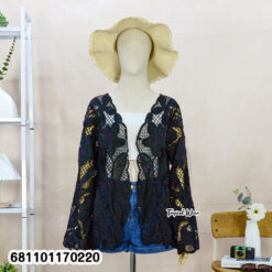 Everyday lace long sleeve blouse free size with breathable lace texture and relaxed silhouette