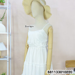 Free size white cotton sundress with adjustable straps and ruffle tiers for wholesale.