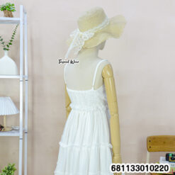 Free size white cotton sundress with adjustable straps and ruffle tiers for wholesale.