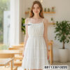 Free size white cotton sundress with adjustable straps and ruffle tiers for wholesale.