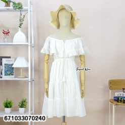 Cotton off shoulder dress with ruffle neckline, free size fit, and airy summer design.