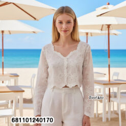 cotton embroidered free-size long sleeve crop top for summer and beach outfits