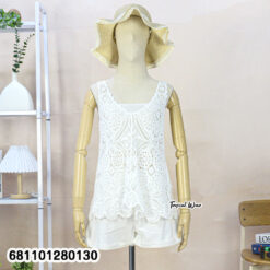 Breathable cotton lace summer top with crochet-look pattern, free size fit