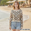 Crochet-look knit top for cool weather, free size fit, long sleeve everyday casual style