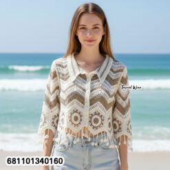 Retro casual crochet look blouse free size with relaxed fit