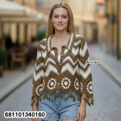 Retro casual crochet look blouse free size with relaxed fit