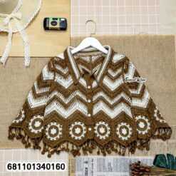 Retro casual crochet look blouse free size with relaxed fit