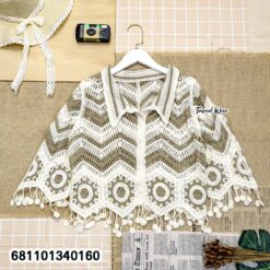 Retro casual crochet look blouse free size with relaxed fit