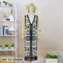 Boho style long vest displayed for wholesale fashion buyers, free size and versatile design.