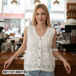 Women cotton embroidered vest with cotton thread details, sleeveless design, free size fit for everyday wear