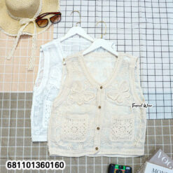 Women cotton embroidered vest with cotton thread details, sleeveless design, free size fit for everyday wear